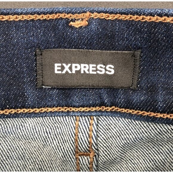 Express Women's 70s Flare Mid Rise Jeans 12R Blue Dark Wash y2k Cotton Blend - Picture 3 of 9